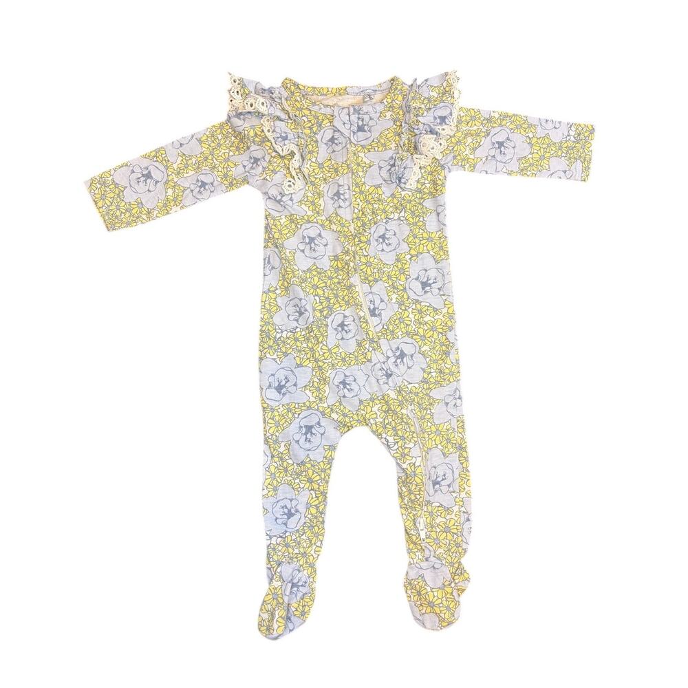 Jessica Simpson Baby Girls Floral One Piece Pajamas Blue Yellow Pattern 3-6 M